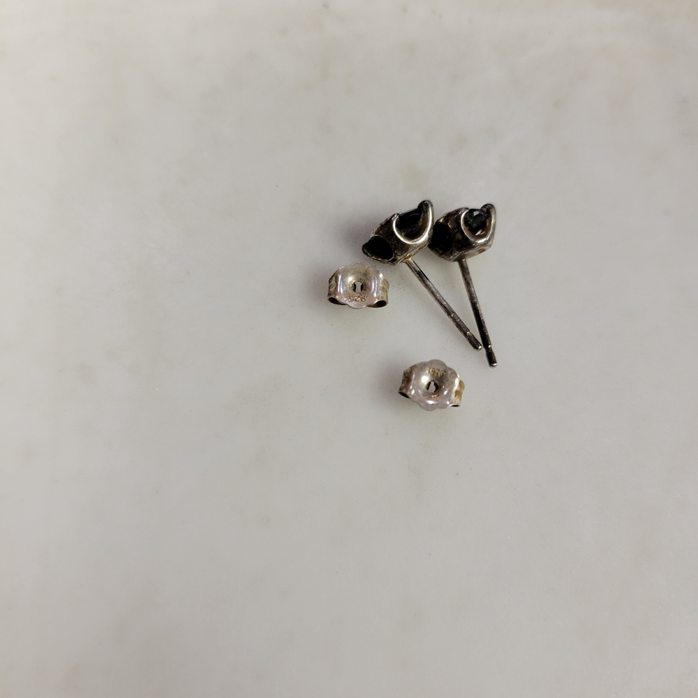 Sterling Silver Black Stone Earrings, Pierced Studs, Ovals - Picture 4 of 11